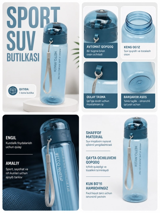 Sport suv idishi 780 ml, sheyker sport uchun idish, suv idish sport