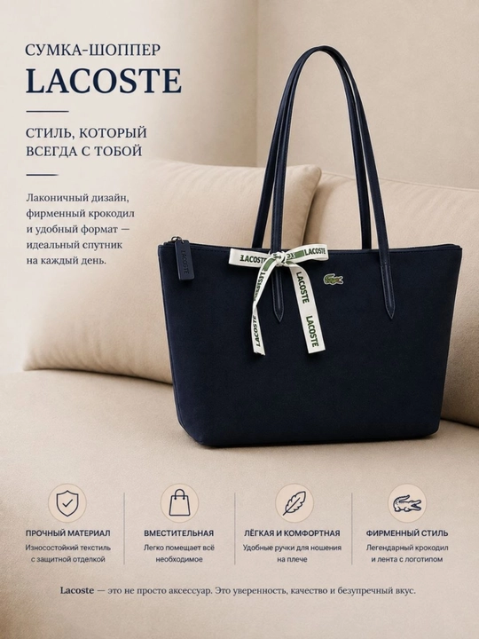 Lacoste uslubidagi ayollar xarid sumkasi, kundalik va universitet uchun mo‘ljallangan - 
