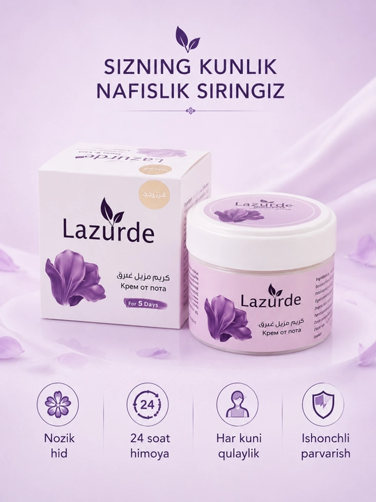 Lazurde Ayollar uchun dezodorant, ter hidiga qarshi antiperspirant krem, 50 gr