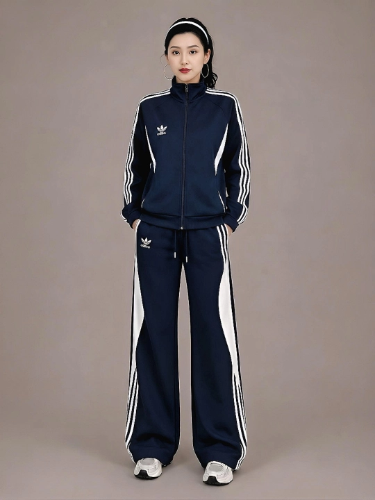 Ayollar sport kostyumi troyka, 3 qismli sportivka, keng shimli