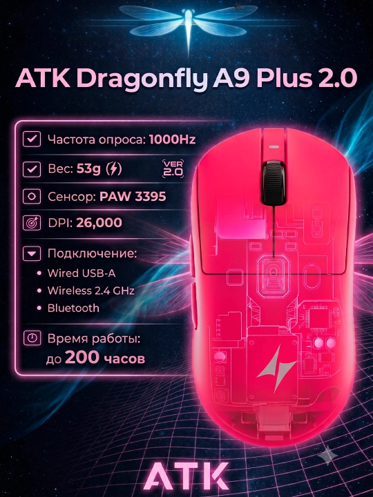 Игровая мышь ATK A9 Plus, A9 Air, VXE R1 S, R1 SE+ — беспроводная - 