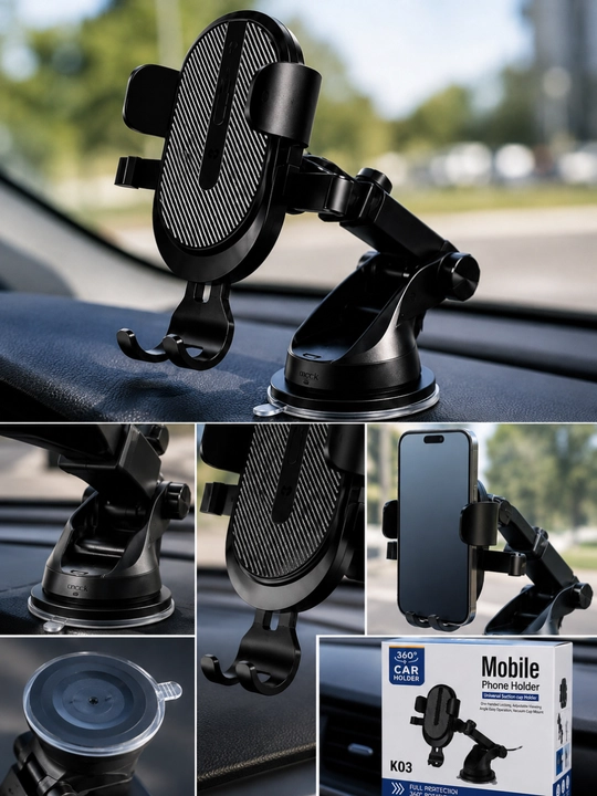 K03 360° Avtomobil uchun telefon ushlagichi – Vakuumli mobil telefon holderi - 
