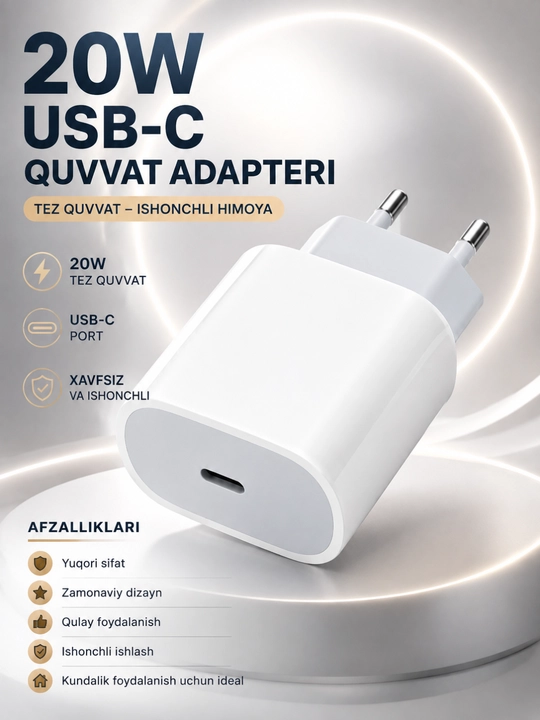 Сетевой адаптер USB-C 20W — быстрая, безопасная и стабильная зарядка устройств - 