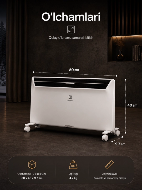 Electrolux ECH/T-2000 M elektr konvektori, 25–30 m² uchun isitgich