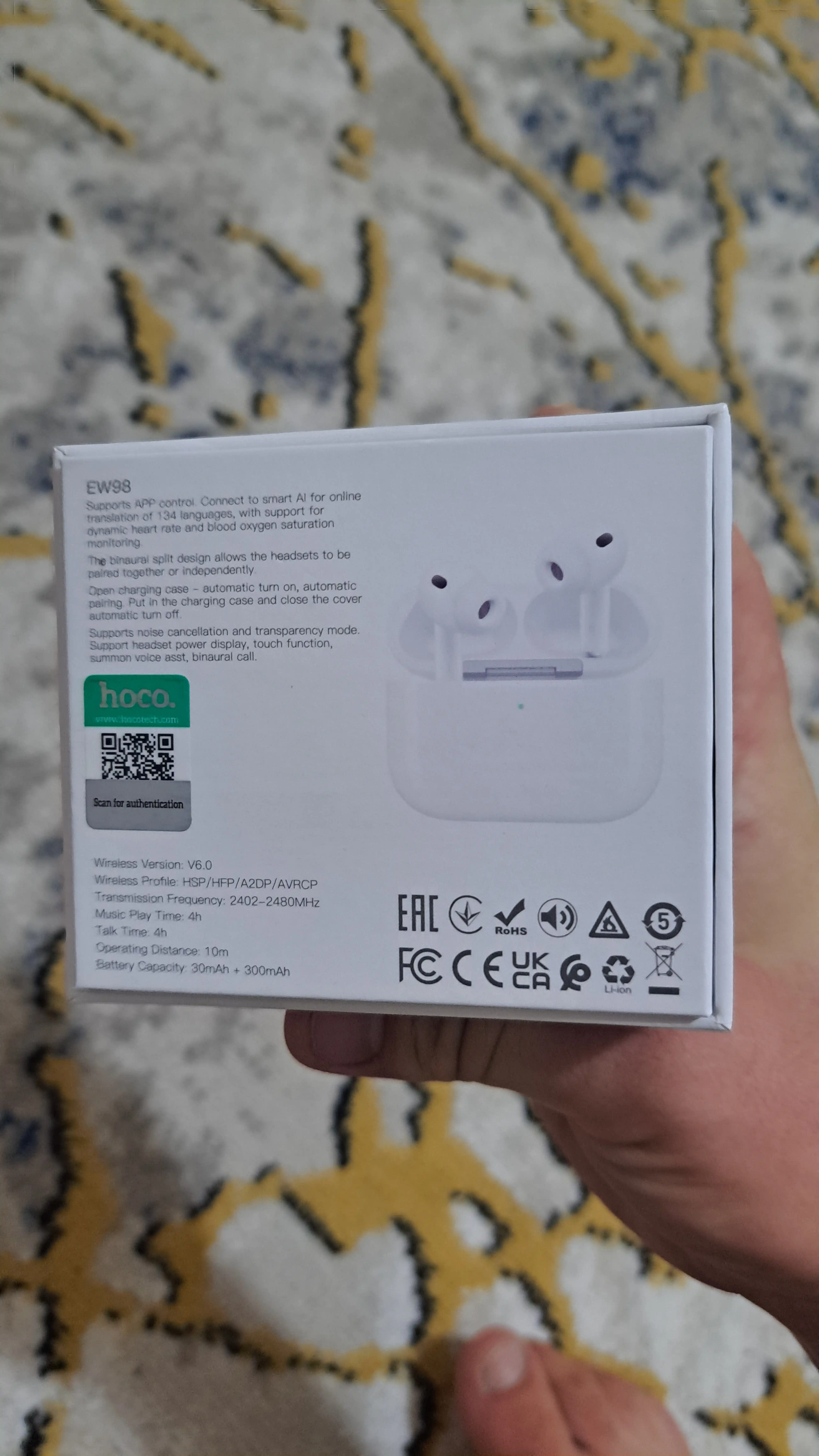 HOCO EW98 PRO MAX simsiz quloqchinlari super bas Bluetooth 5.3 Hi-Fi 24 soatlik TWS quloqchinlari