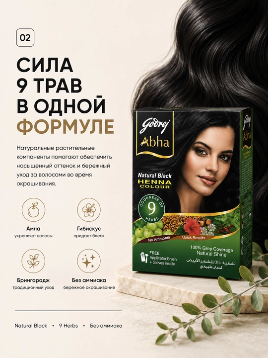 Натуральная хна для окрашивания и ухода за волосами на травах Godrej Abha