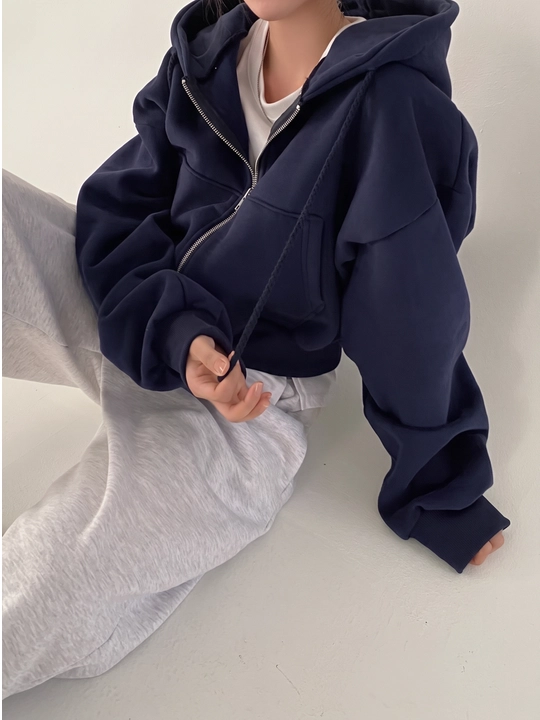 Ayollar uchun qisqa zip-xudi Cropped Hoodie, kapyushonli, kundalik oversize kofta - 