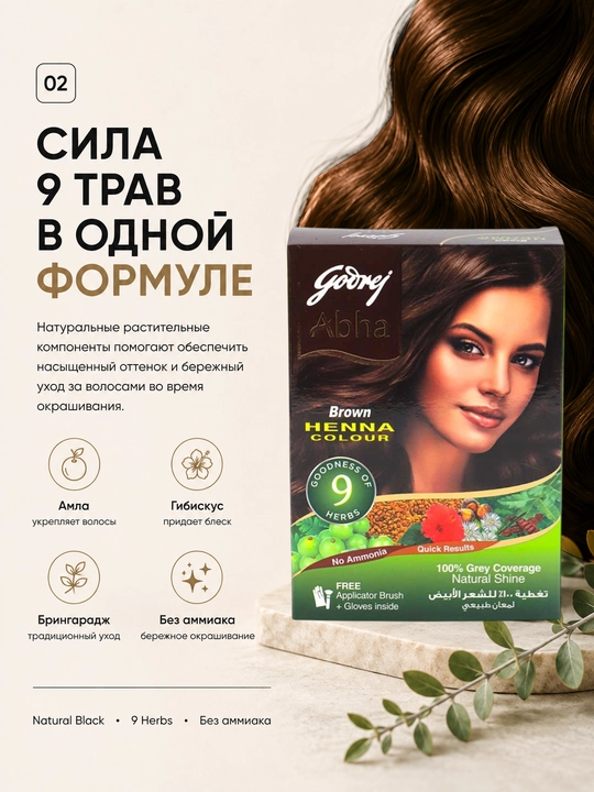 Натуральная хна для окрашивания и ухода за волосами на травах Godrej Abha