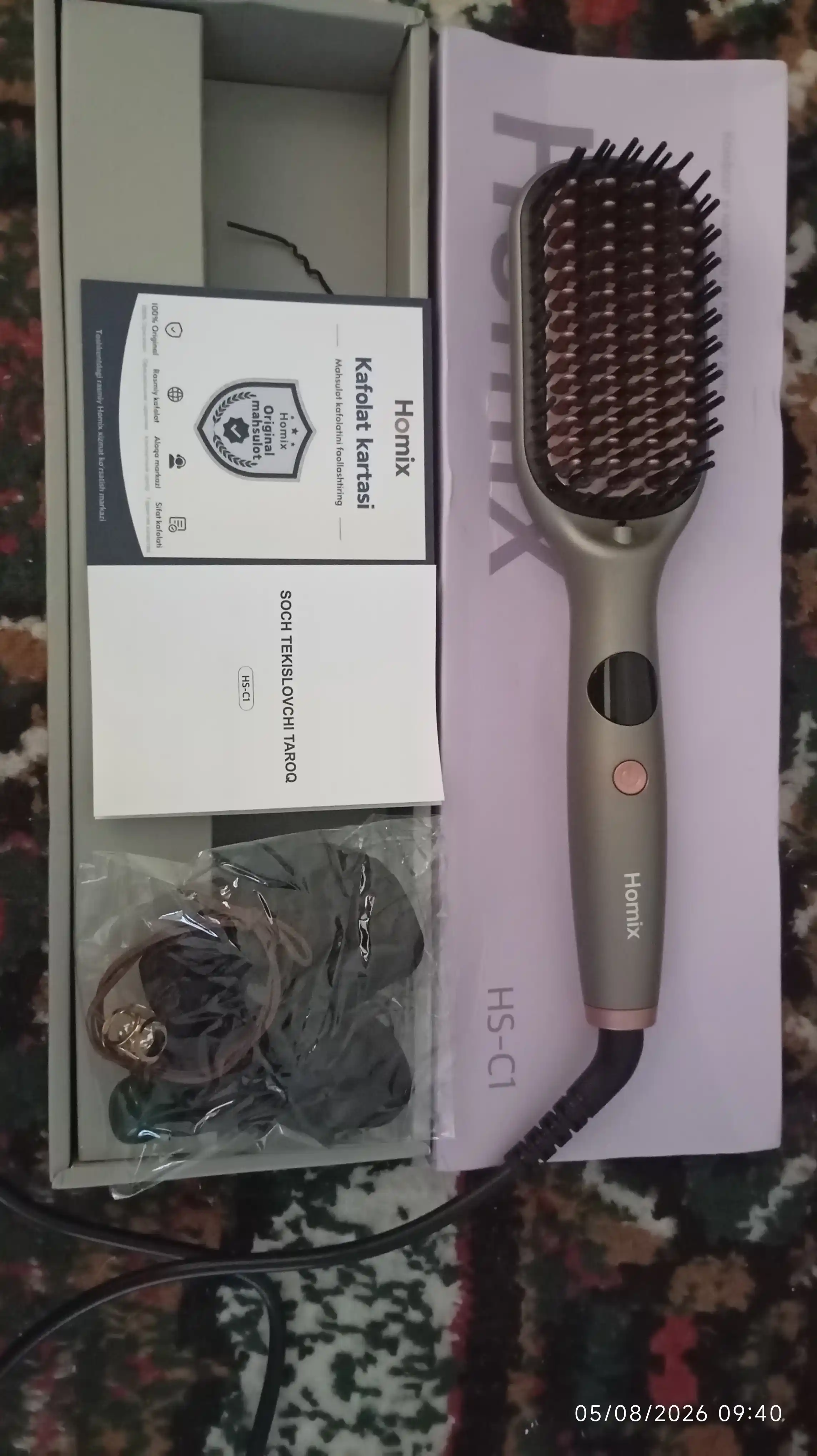 Taroqli soch dazmol Homix — LED, ionizatsiya, 5 rejim, sochlar uchun stayler taroq