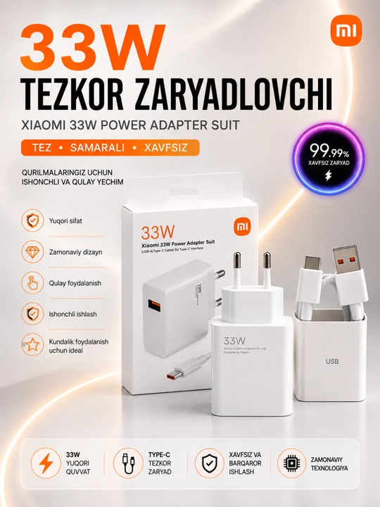Быстрое зарядное устройство 33W / 67W / 120W с USB-C кабелем и адаптером - 