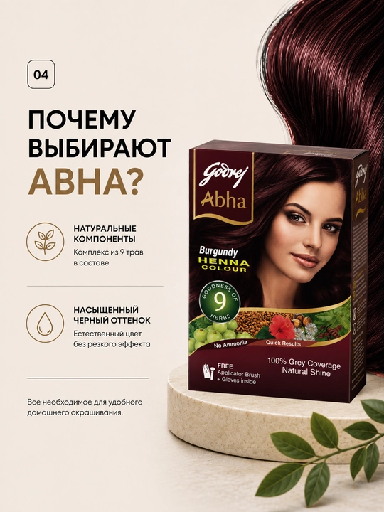 Натуральная хна для окрашивания и ухода за волосами на травах Godrej Abha