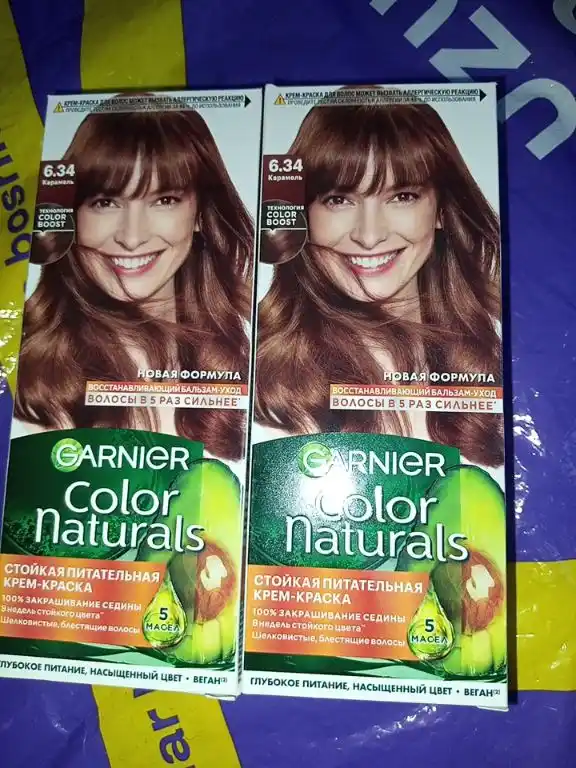 Bardoshli ozuqaviy krem-bo‘yoq Garnier, "Color Naturals" soch turmagi, 6.34 tus, Karamel