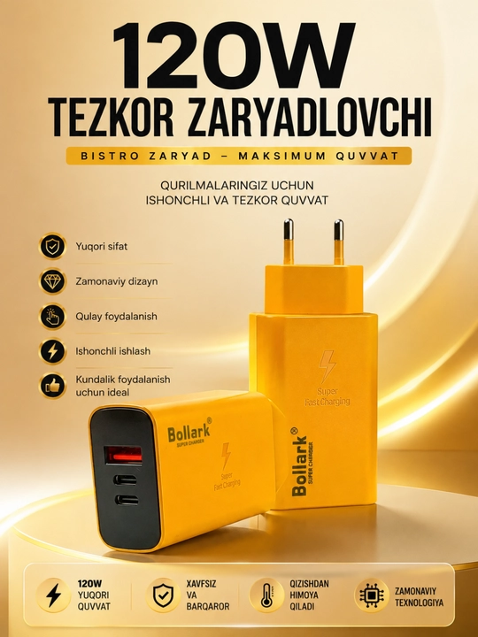 120W быстрое зарядное устройство с 4 портами, PD, QC3.0 и технологией GaN - 