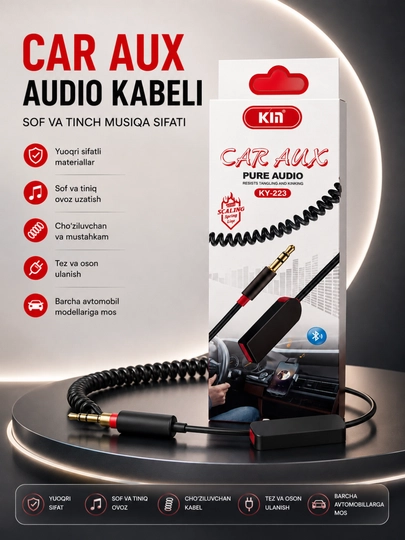 Avtomobil uchun 3,5 mm li Bluetooth AUX audio adapteri - tiniq ovoz va barqaror aloqa - 