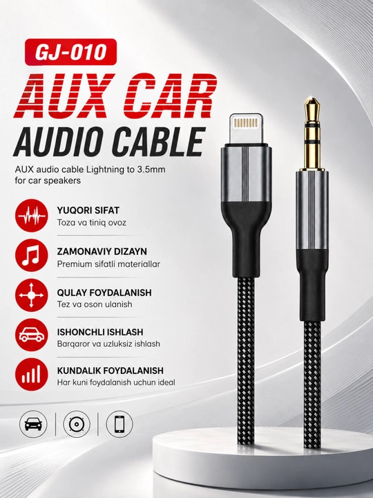 Lightning – AUX Кабель 3.5 мм для iPhone Автомобильный Аудиокабель Hi-Fi Стерео - 