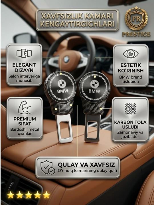 Avtomobil xavfsizlik kamar uzaytirgich vilkasi karbon uglerod tola Chevrolet, BYD, BMW - 