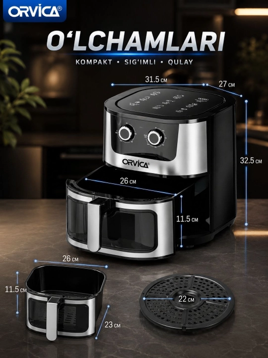 Аэрогриль ORVICA ORM-8850 12 л, 2800 Вт – Air Fryer, фритюрница без масла