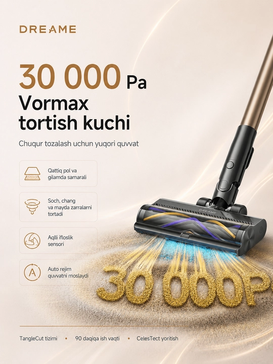 Беспроводной вертикальный пылесос Dreame Z40 TangleCut Flex+, 610 Вт, до 90 минут работы