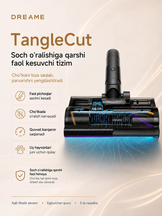 Беспроводной вертикальный пылесос Dreame Z40 TangleCut Flex+, 610 Вт, до 90 минут работы