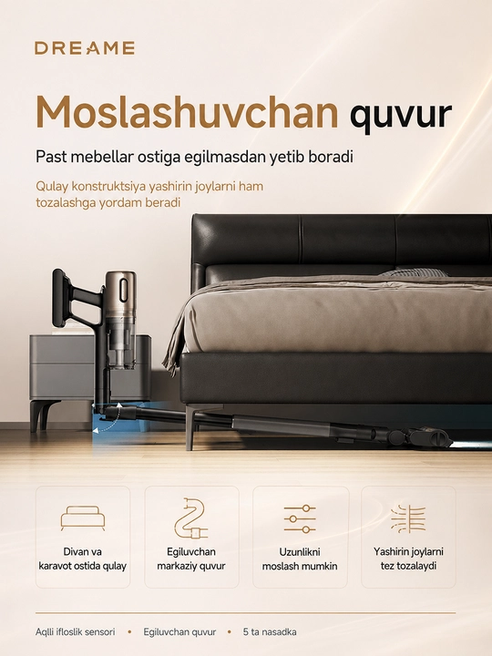 Беспроводной вертикальный пылесос Dreame Z40 TangleCut Flex+, 610 Вт, до 90 минут работы