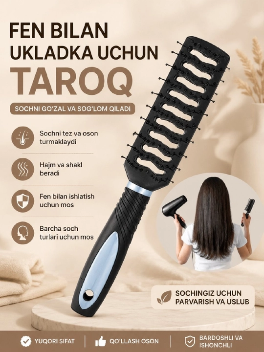 Soch taroqlari to‘plami, taglik va ko‘zgu bilan, 5 ta buyum