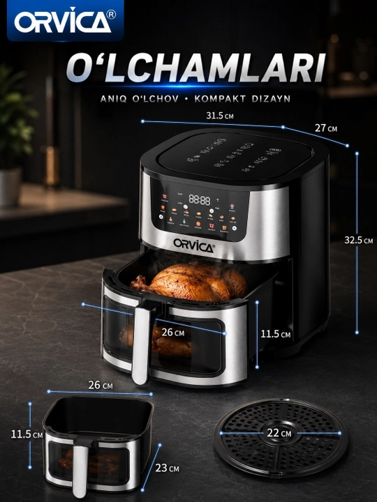 Аэрогриль ORVICA ORM-8851 12 л, 2800 Вт – Air Fryer, фритюрница без масла
