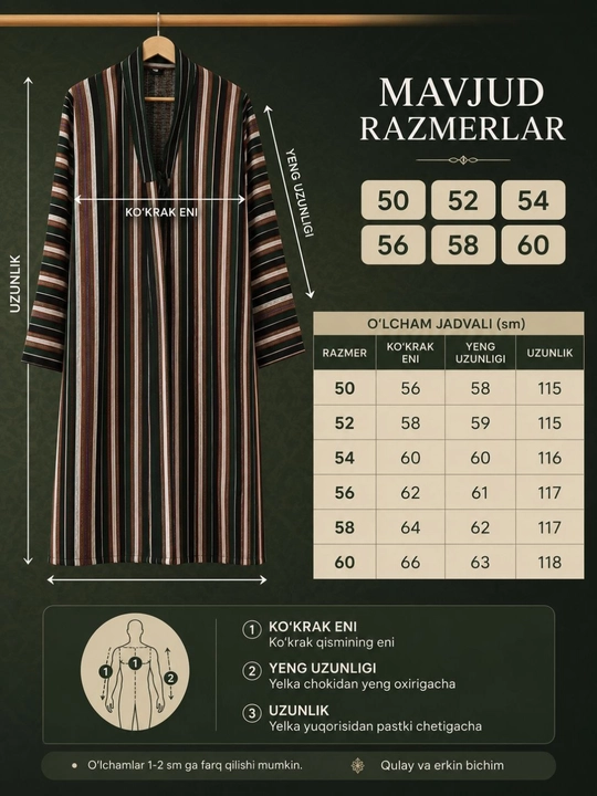 Erkaklar yaktagi milliy chopon, yozgi, paxtali, erkaklar kiyimi, erkaklar xalati