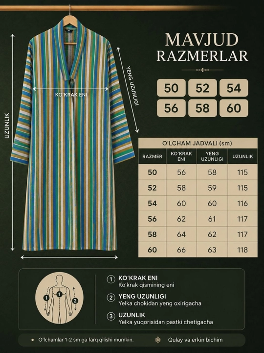 Erkaklar yaktagi milliy chopon, yozgi, paxtali, erkaklar kiyimi, erkaklar xalati