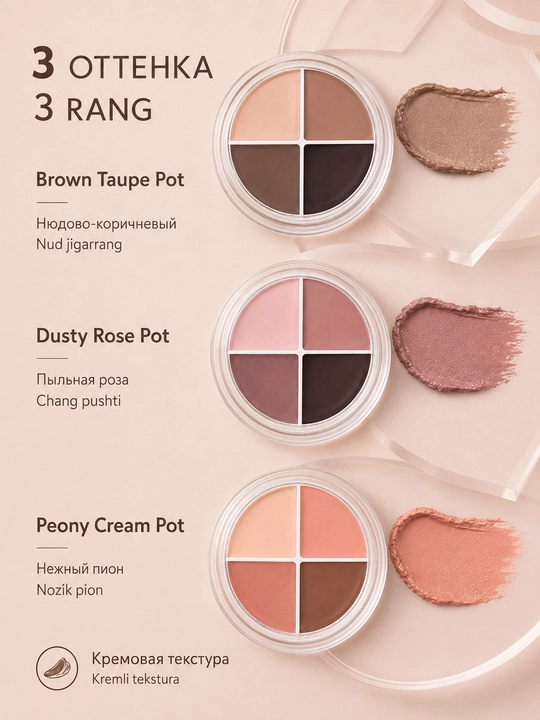 Rom&nd Han All Eye Pot Liner 5 g, 4 tasi 1 da ko'z palitrasi, 3 ta rang