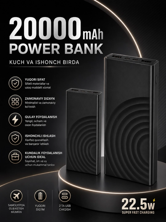 Power Bank 10000/20000/30000mAh 22.5W быстрая зарядка LED дисплей USB порты - 