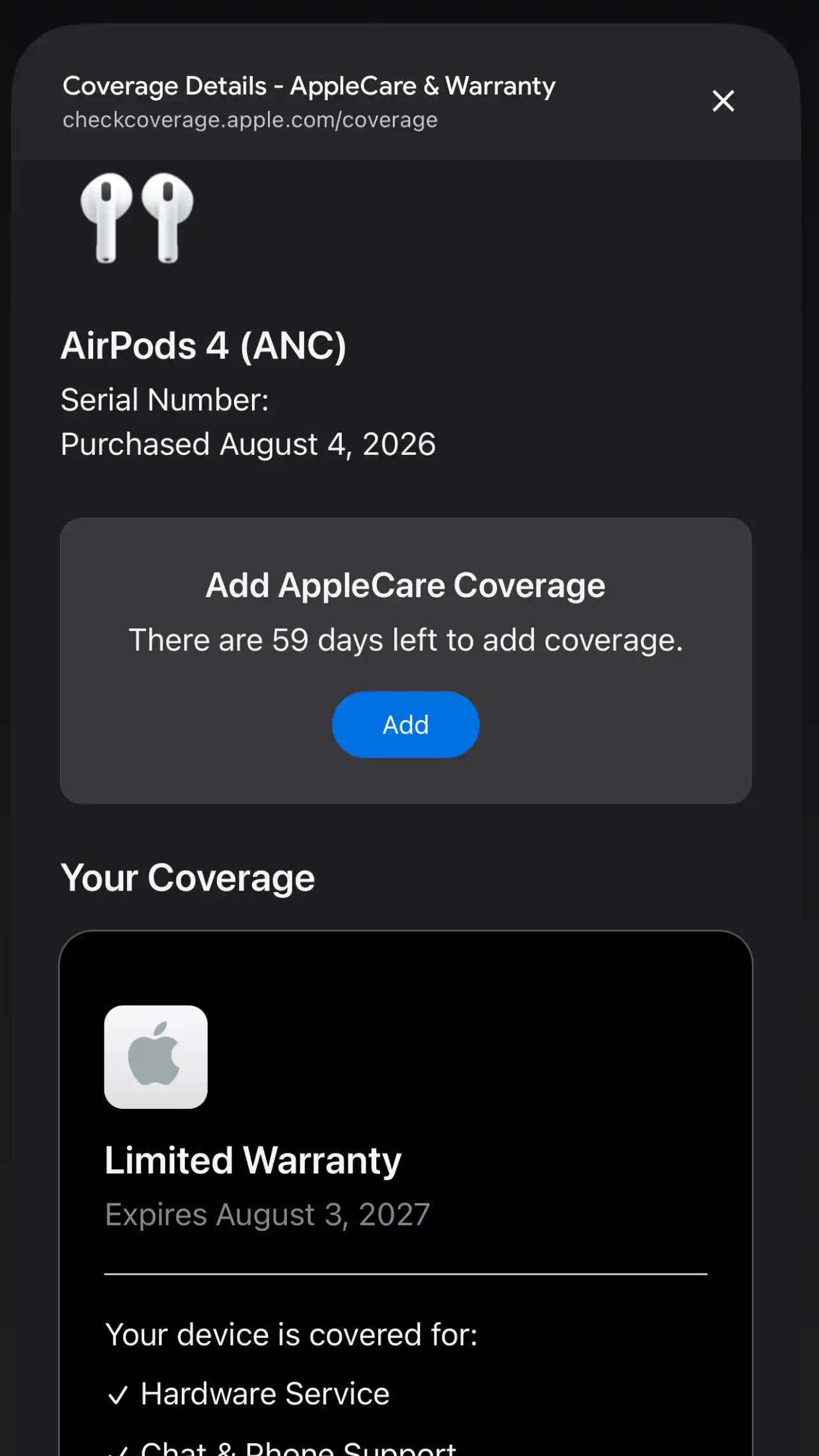 Apple AirPods 4 ANC simsiz quloqchinlari, Bluetooth, USB-C