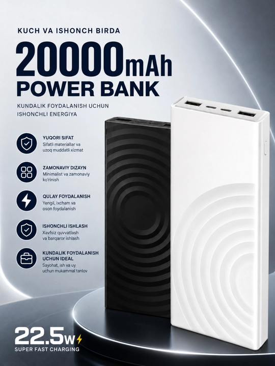 Power Bank 10000/20000/30000mAh 22.5W быстрая зарядка LED дисплей USB порты - 