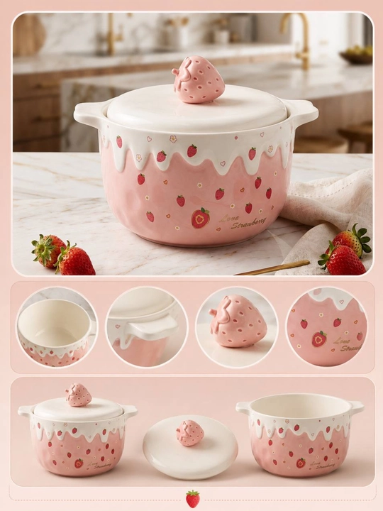 Керамическая кастрюля с крышкой «Love Strawberry» - 