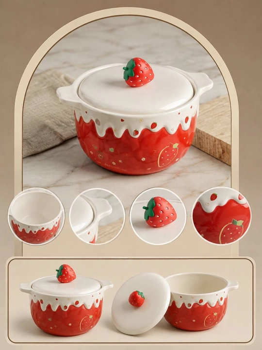 Керамическая кастрюля с крышкой «Love Strawberry» - 