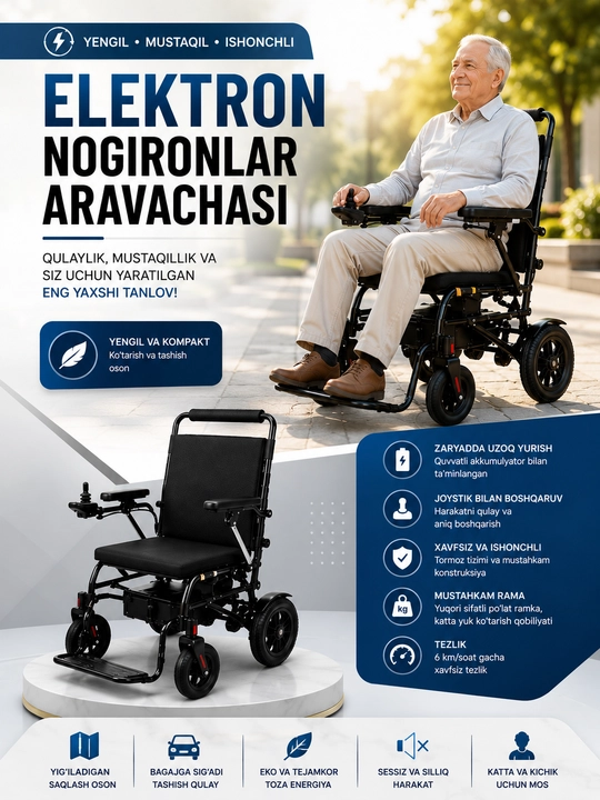Elektr Nogironlar kalyaskasi – yengil yig‘iladigan motorli aravacha, akkumulyatorli - 
