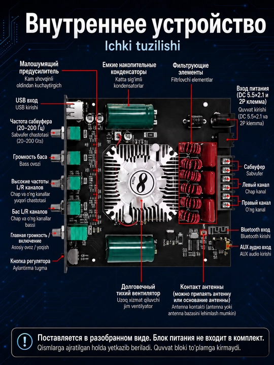 Усилитель звука 2.1, усилитель колонок, для сабвуфера, 320Вт, Bluetooth, AUX, USB, ZK-HT21