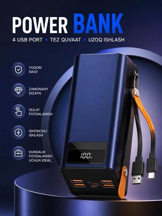 Power Bank 10000/20000/30000mAh 22.5W быстрая зарядка LED дисплей USB порты - 