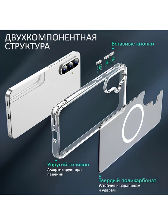 Чехол MagSafe для Самсунг "Ultra"силикон, прозрачный, противоударный, премиум