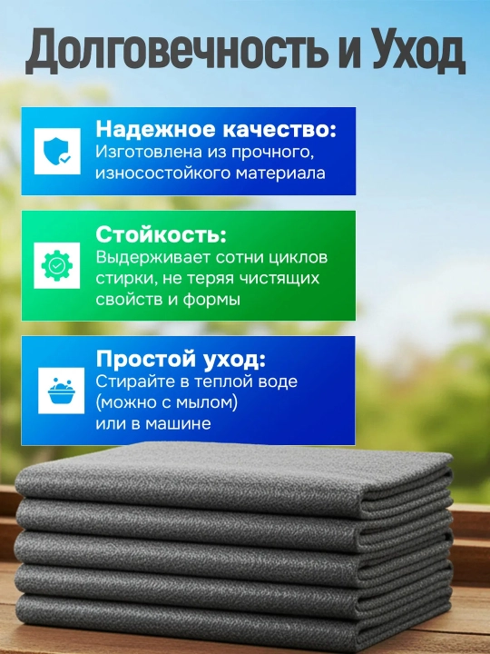 Тряпка из микрофибры для уборки, стекол, зеркал и окон без разводов, умная салфетка