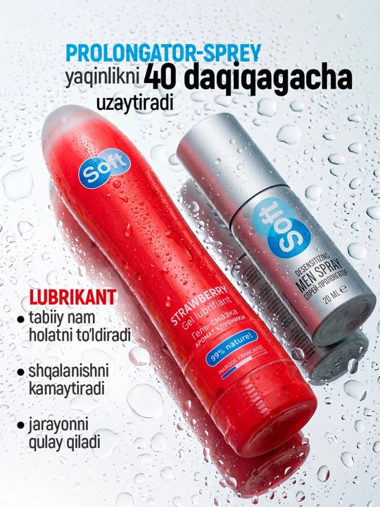 Soft uzoq muddatli yaqinlik to‘plami: uzaytirgich va qulupnayli lubrikant
