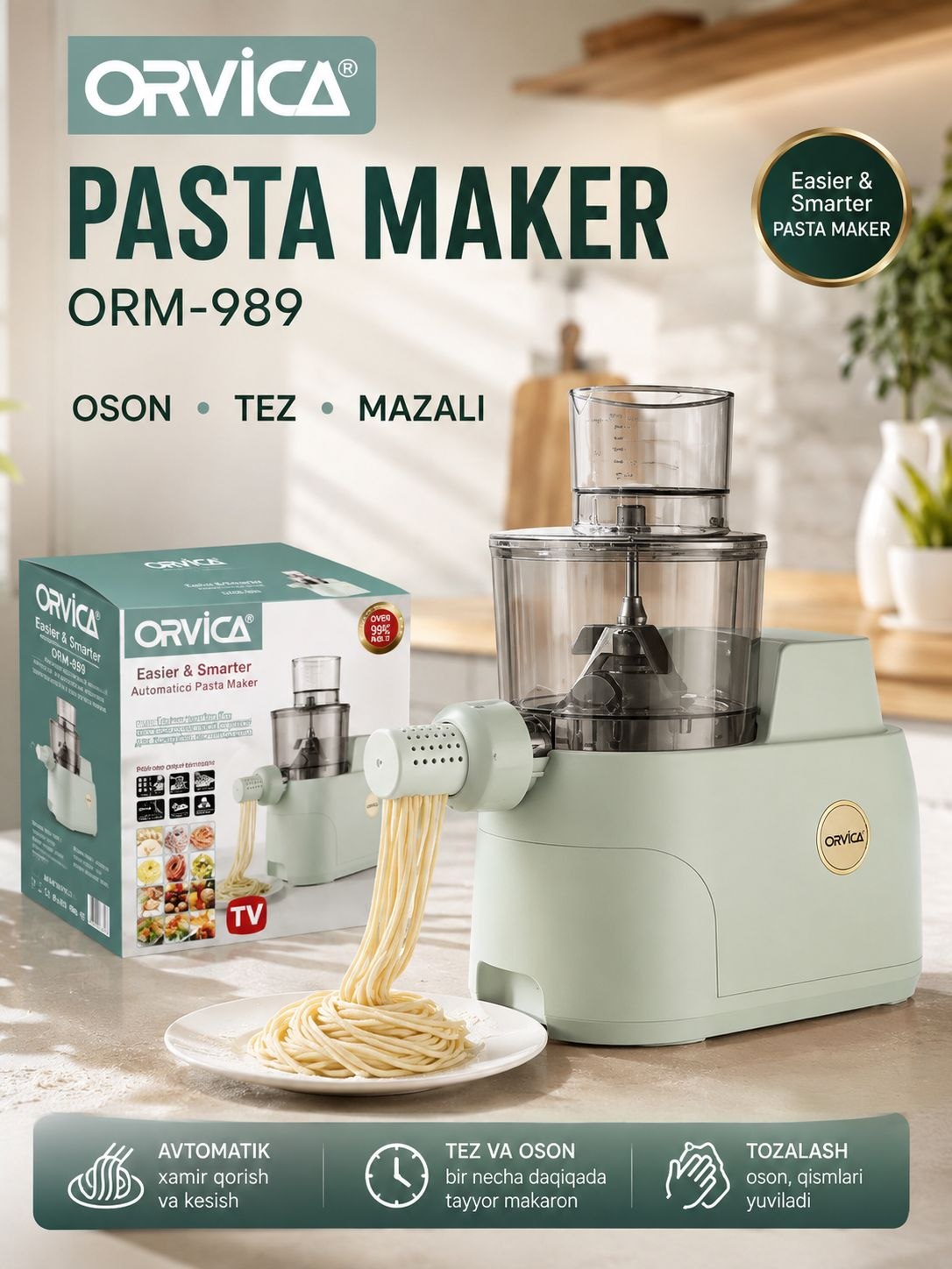 Avtomatik makaron apparati ORVICA ORM-989 – Pasta Maker, noodle maker, xamir apparati - 