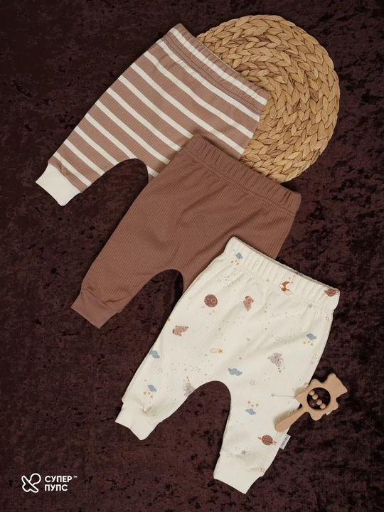 Ползунки для новорожденных, комплект 3 штуки, хлопок, Супер пупс Silver Kids