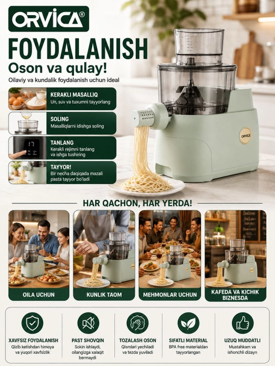 Avtomatik makaron apparati ORVICA ORM-989 – Pasta Maker, noodle maker, xamir apparati