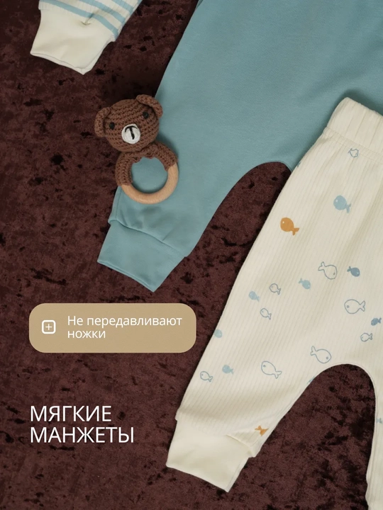Ползунки для новорожденных, комплект 3 штуки, хлопок, Супер пупс Silver Kids