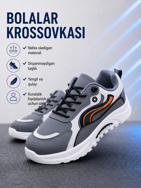 O‘g‘il bolalar uchun krossovkalar - yengil va qulay kundalik poyabzal. O‘lchamlar: 27–31 - 