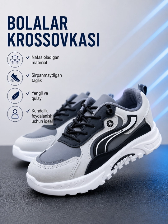 O‘g‘il bolalar uchun krossovkalar - yengil va qulay kundalik poyabzal. O‘lchamlar: 27–31 - 
