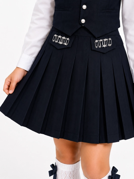 Школьная форма для девочки жилет плиссированная юбка белая рубашка комплект
