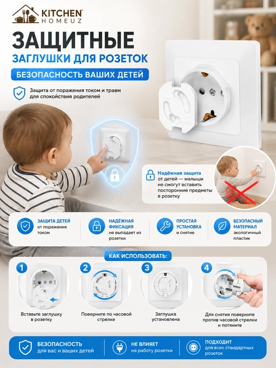 Bolalar uchun elektr rozetka himoya qopqog’i (Rozetka blokatori)