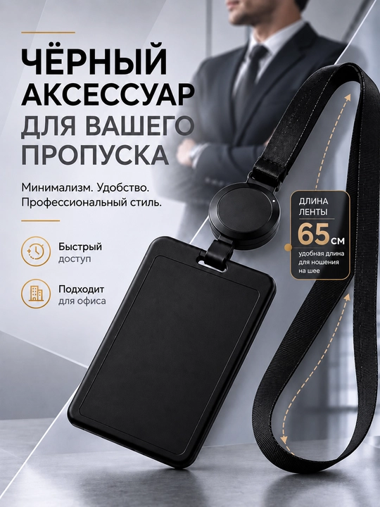 Бейдж с ретрактором и лентой, держатель для пропуска, ID карты, карточки сотрудника