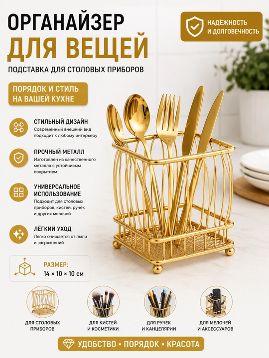 Органайзер для вещей, подставка для столовых приборов, 14 * 10 * 10 см - 
